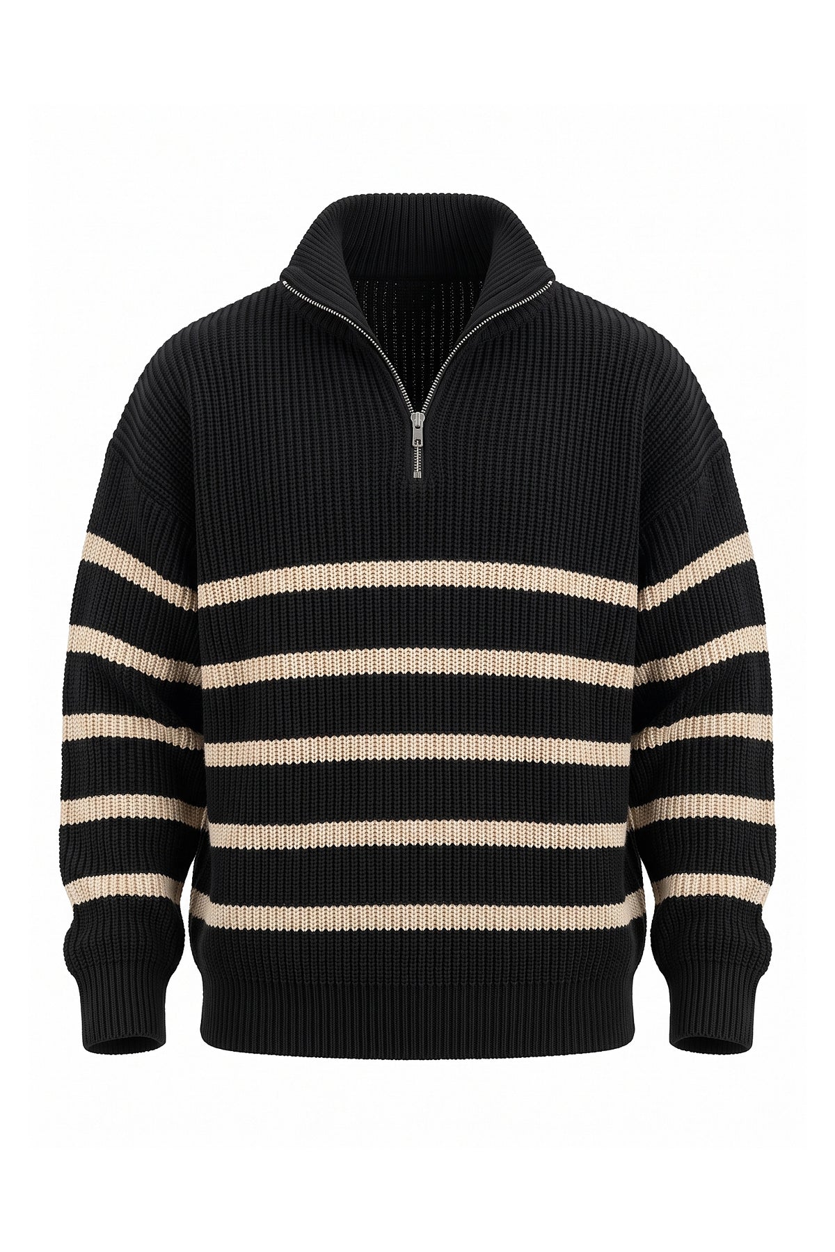 Men's Winter Comfortable Striped Rib Knit Quarter Zip Jumper
