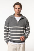 Men's Winter Comfortable Striped Rib Knit Quarter Zip Jumper