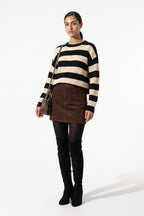 Women’s Winter Versatile Crew Neck Striped Knit Jumper with Oversized Fit