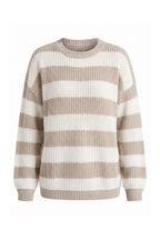 Women’s Winter Versatile Crew Neck Striped Knit Jumper with Oversized Fit
