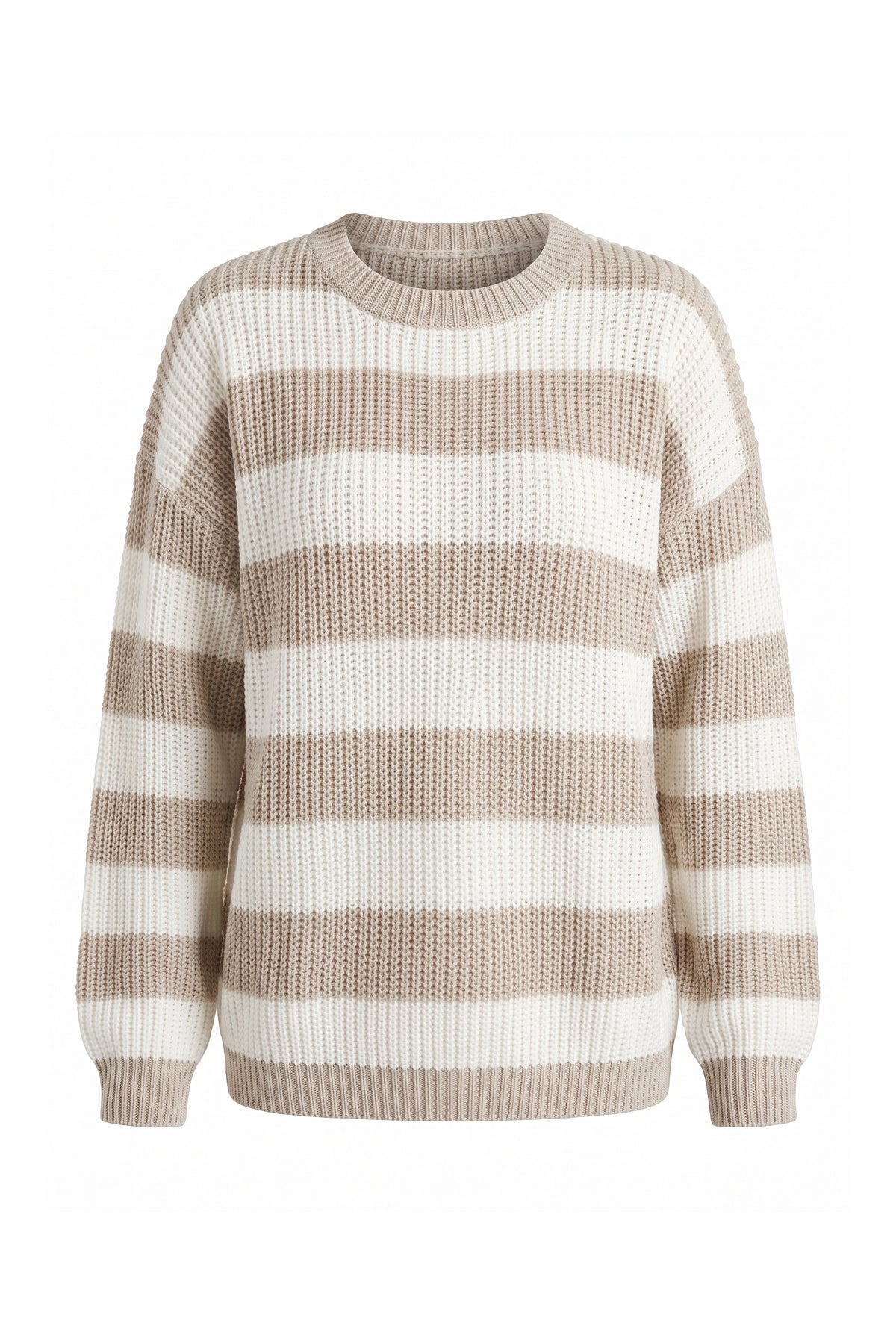 Women’s Winter Versatile Crew Neck Striped Knit Jumper with Oversized Fit