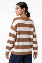 Women’s Winter Versatile Crew Neck Striped Knit Jumper with Oversized Fit