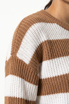 Women’s Winter Versatile Crew Neck Striped Knit Jumper with Oversized Fit