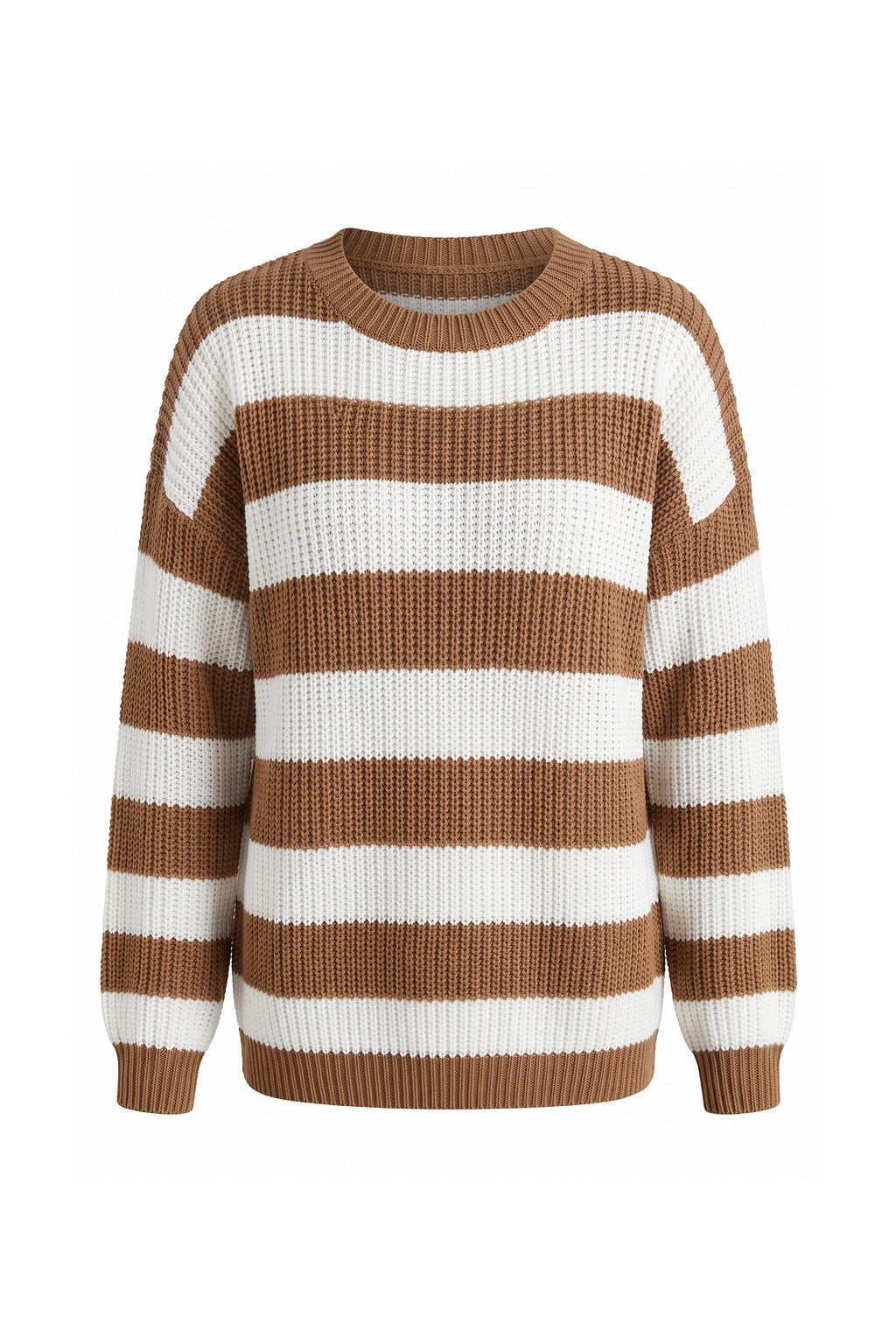 Women’s Winter Versatile Crew Neck Striped Knit Jumper with Oversized Fit