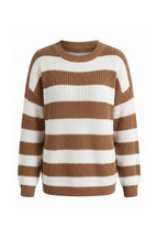 Women’s Winter Versatile Crew Neck Striped Knit Jumper with Oversized Fit