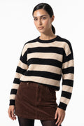 Women’s Winter Versatile Crew Neck Striped Knit Jumper with Oversized Fit