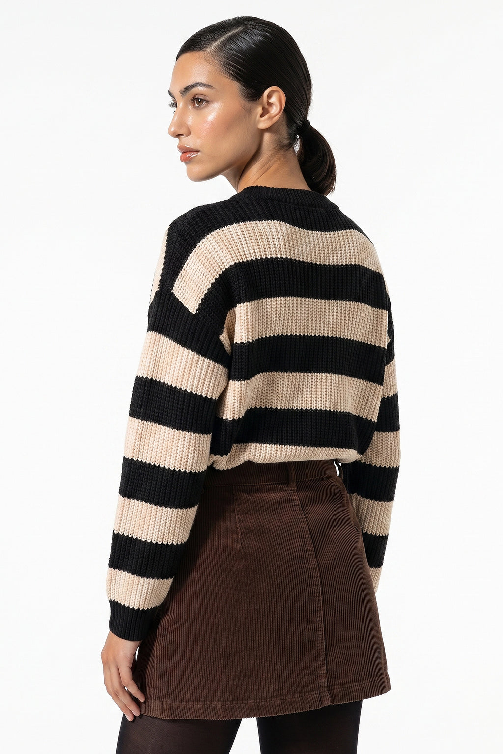 Women’s Winter Versatile Crew Neck Striped Knit Jumper with Oversized Fit