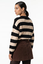 Women’s Winter Versatile Crew Neck Striped Knit Jumper with Oversized Fit