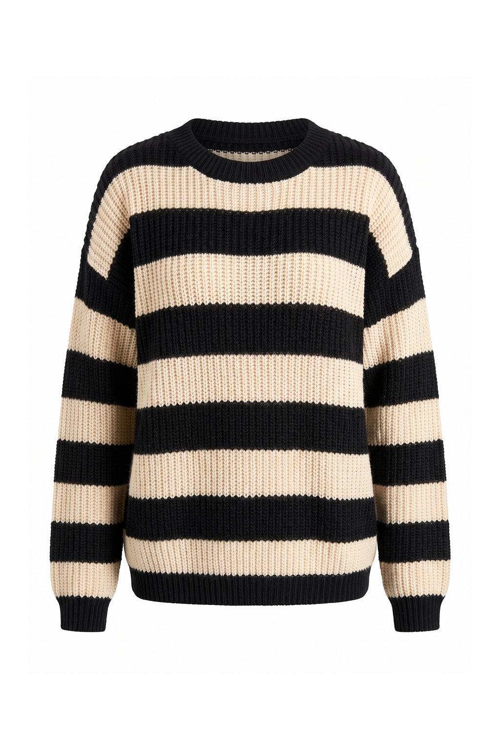 Women’s Winter Versatile Crew Neck Striped Knit Jumper with Oversized Fit
