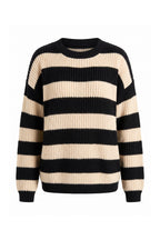 Women’s Winter Versatile Crew Neck Striped Knit Jumper with Oversized Fit