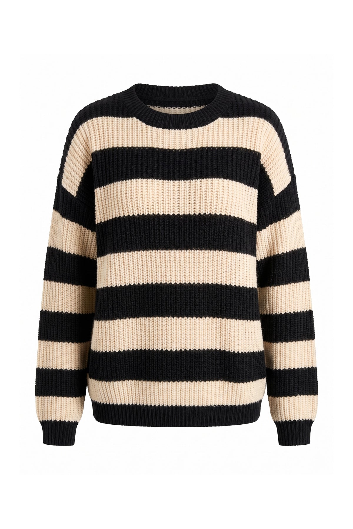 Women’s Winter Versatile Crew Neck Striped Knit Jumper with Oversized Fit