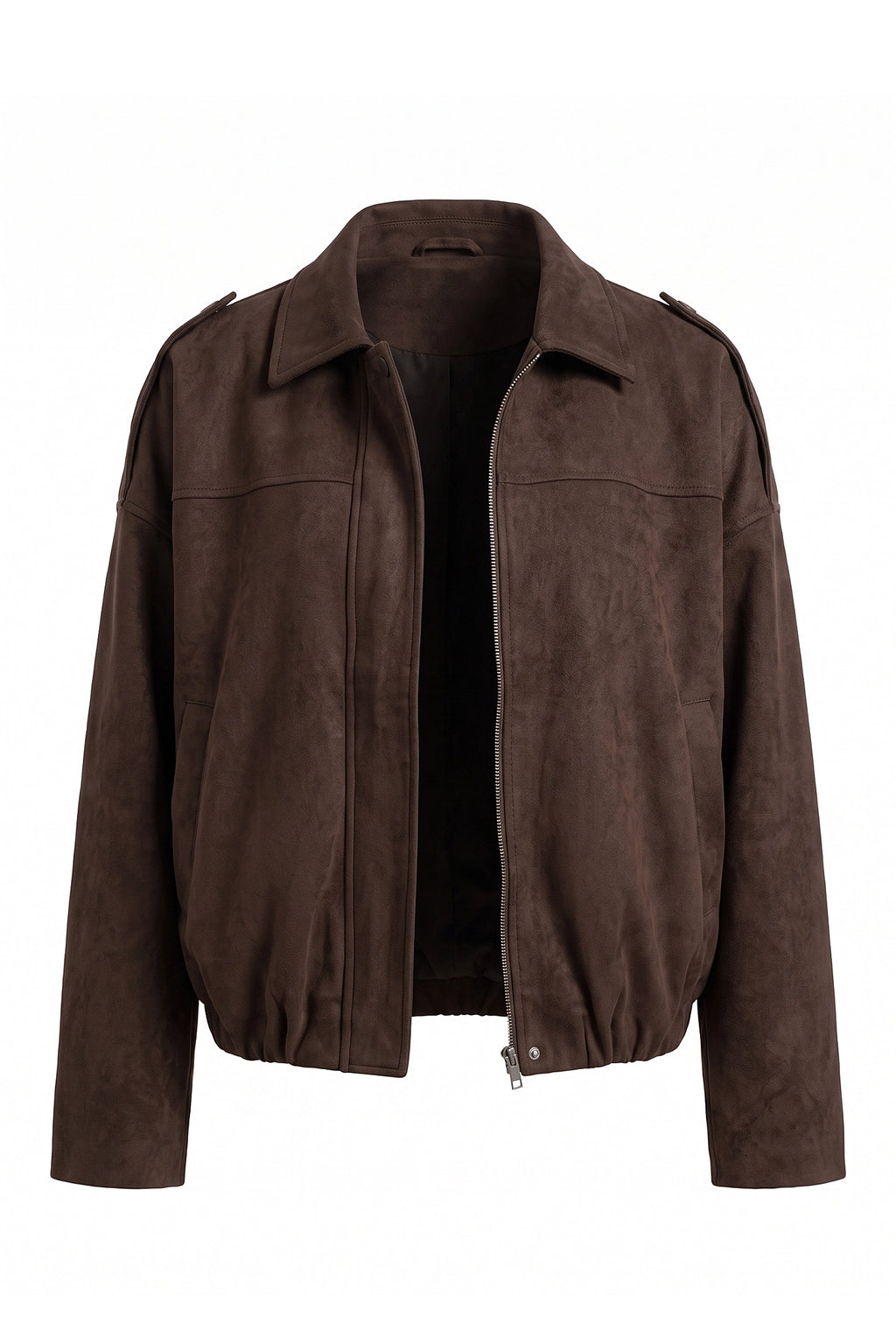 Women's Brown Oversized Suede Bomber Jacket