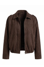 Women's Brown Oversized Suede Bomber Jacket