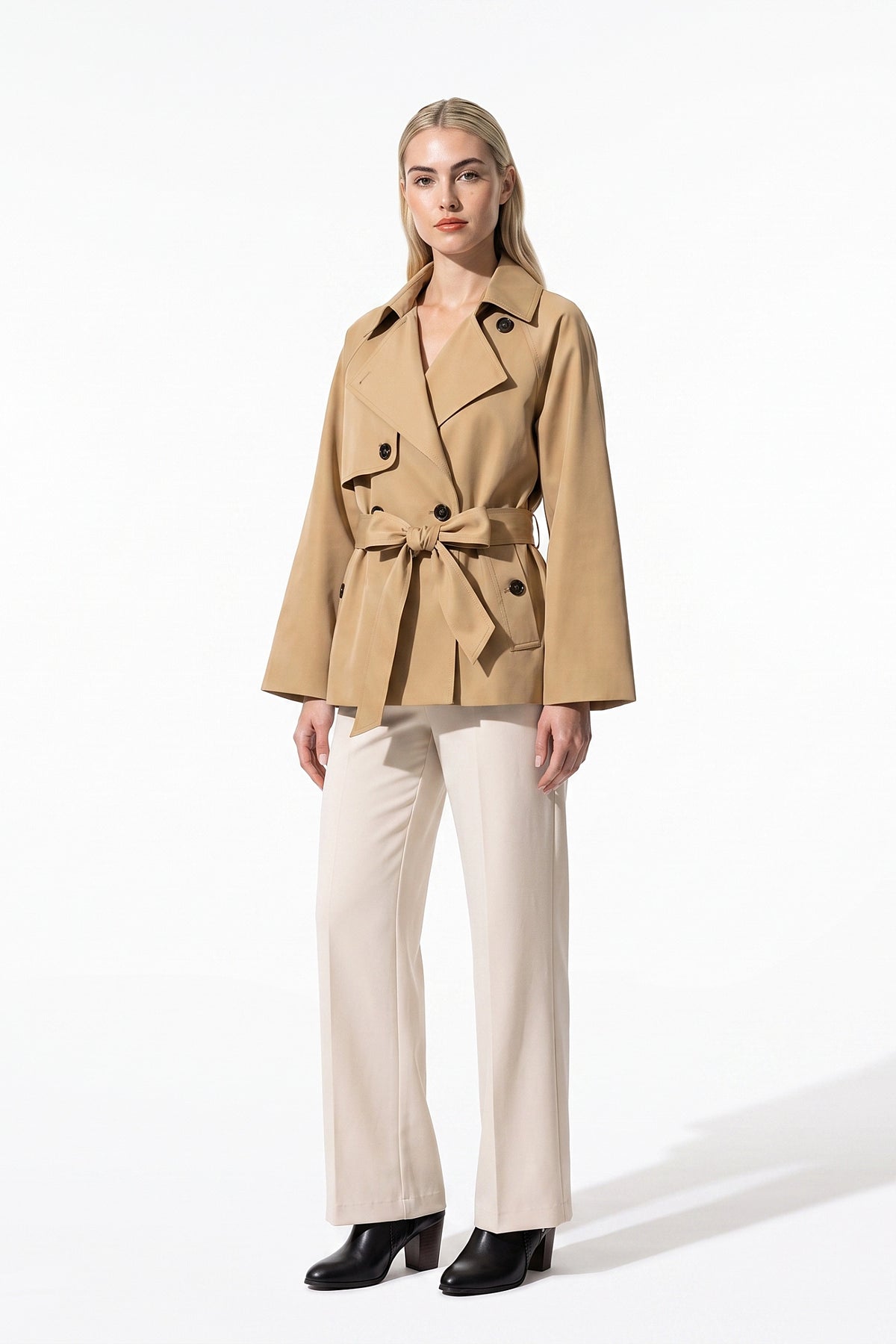 Women's Winter Lightweight Belted Cropped Trench Coat