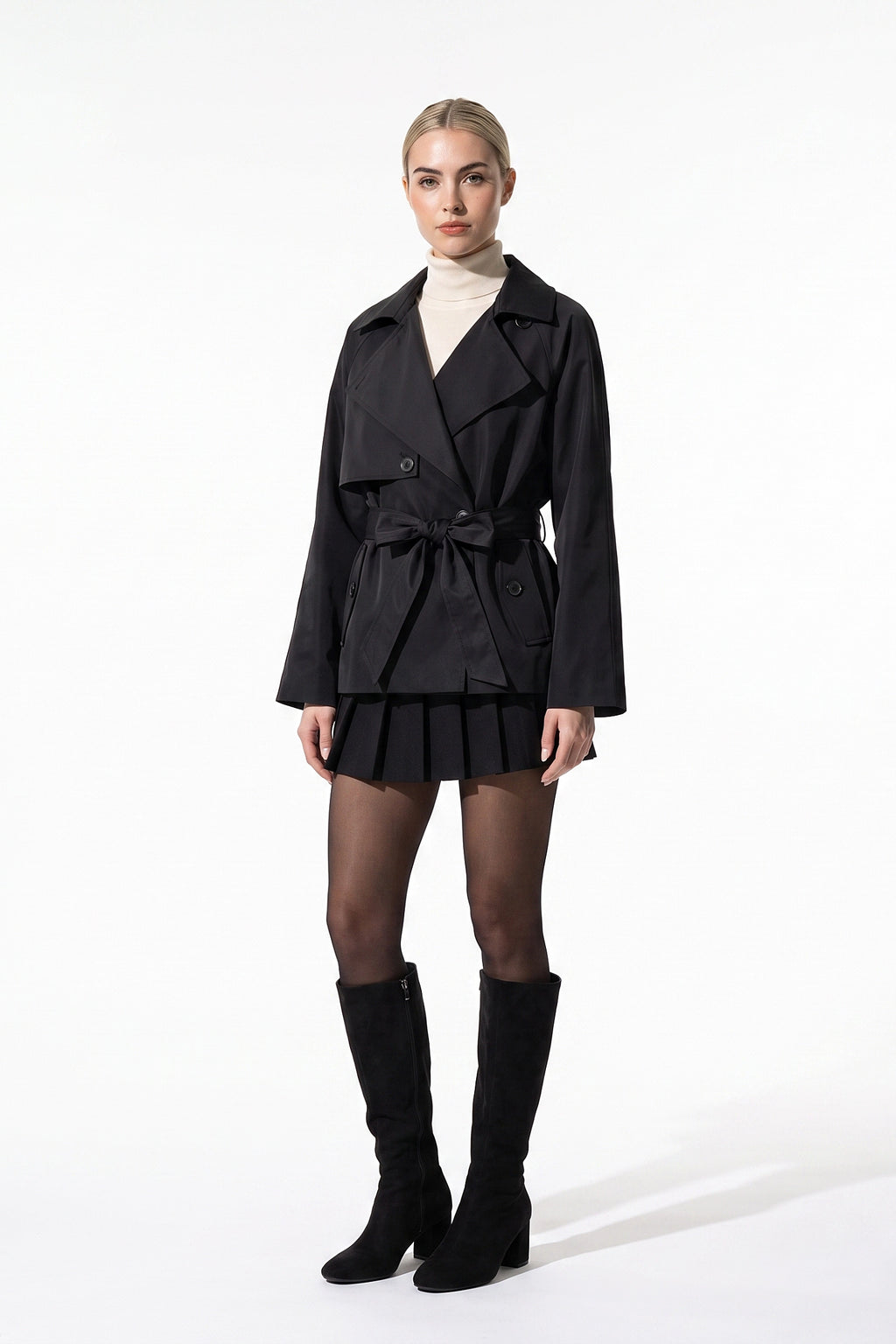 Women's Winter Lightweight Belted Cropped Trench Coat