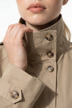Women's Winter Lightweight Khaki Cropped Trench Coat with Belted Waist