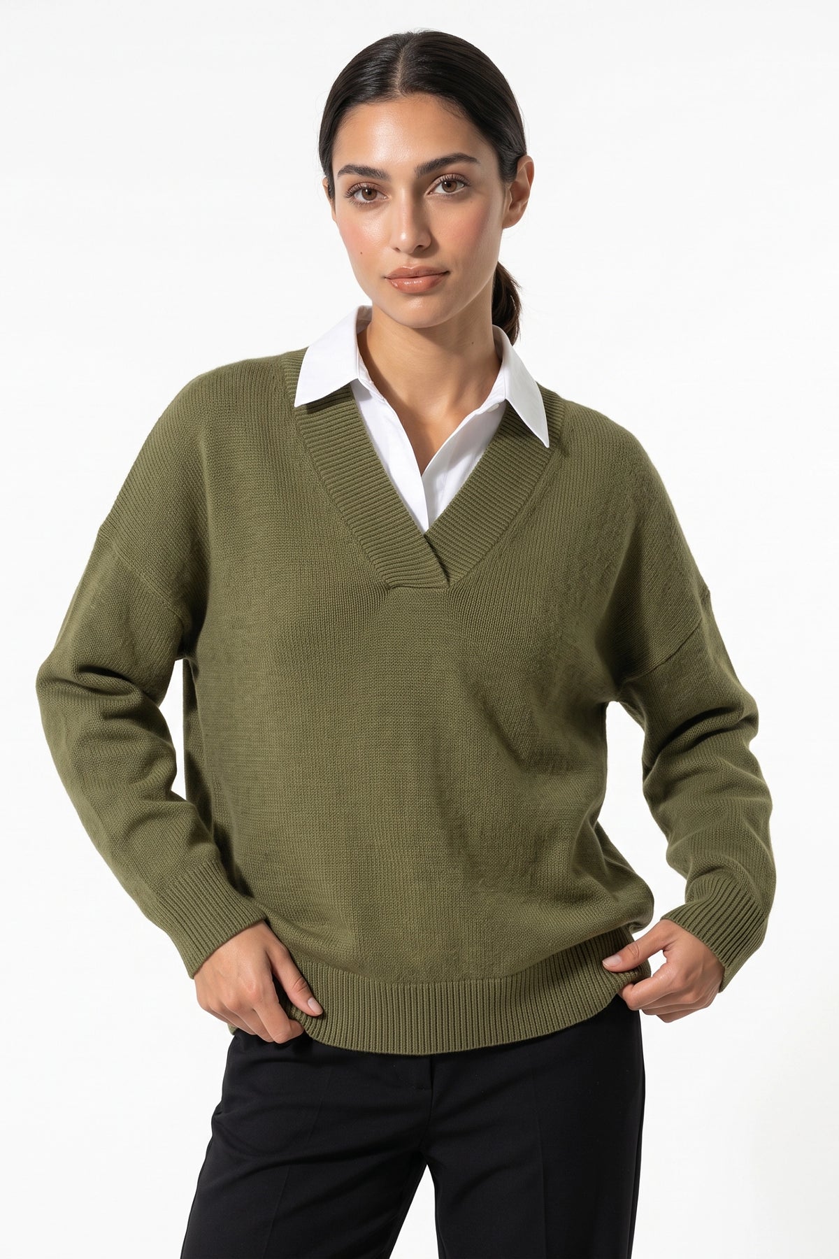 Women's Comfortable V Neck Knitted Jumper Relaxed Fit