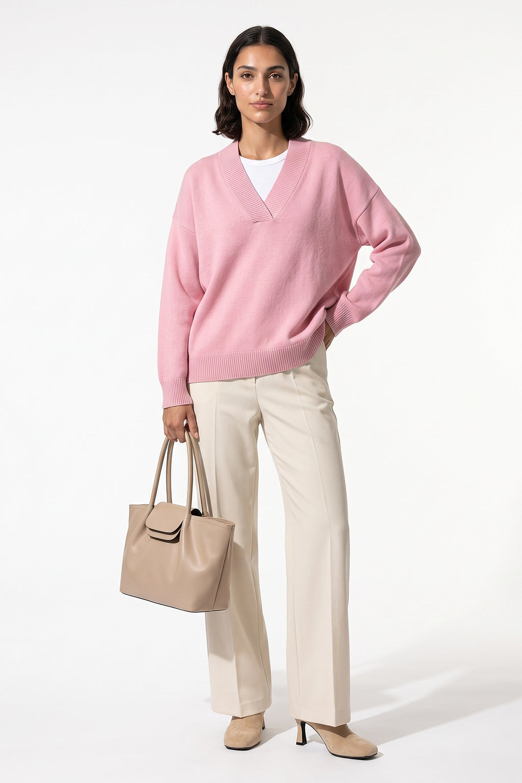 Women's Comfortable V Neck Knitted Jumper Relaxed Fit