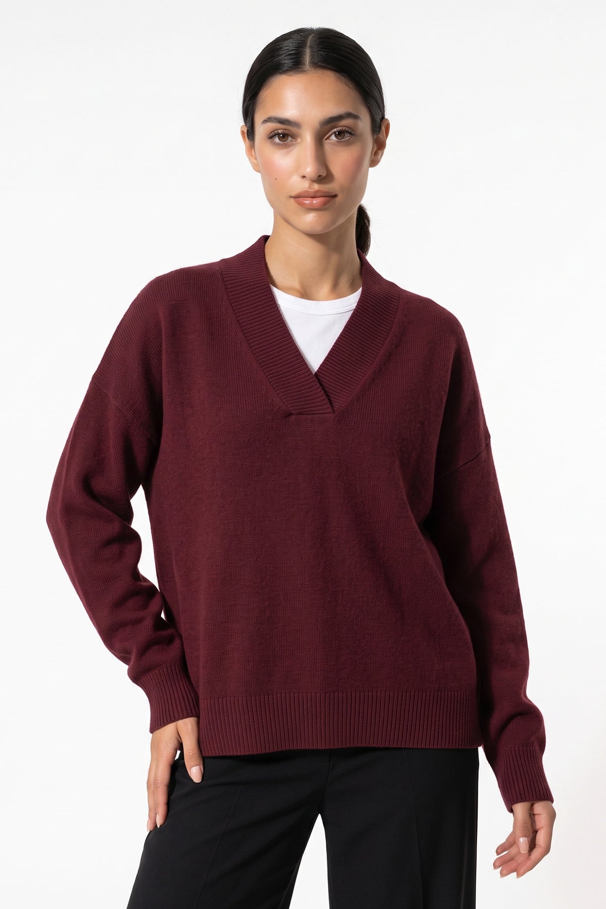 Women's Comfortable V Neck Knitted Jumper Relaxed Fit