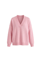 Women's Comfortable V Neck Knitted Jumper Relaxed Fit