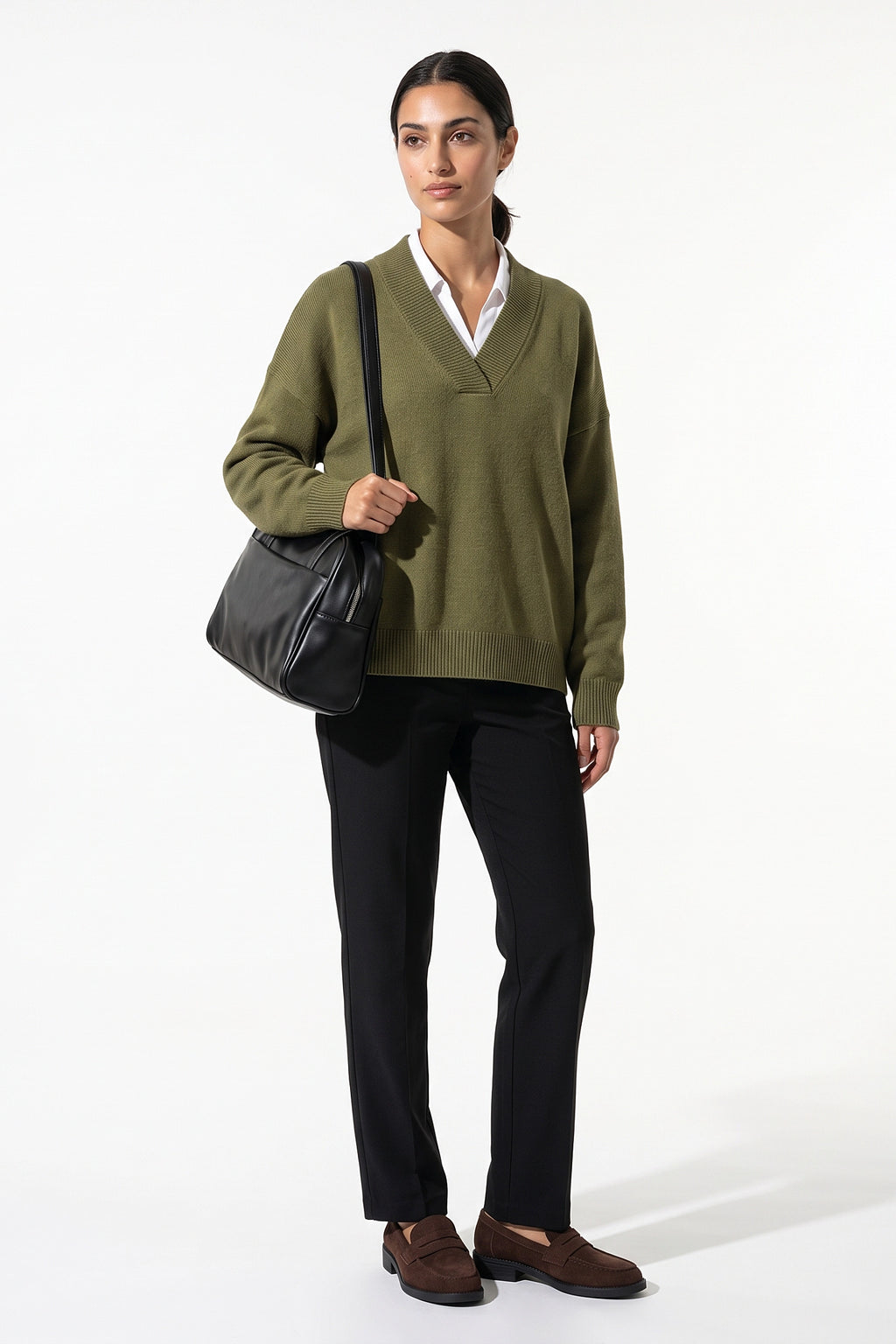 Women's Comfortable V Neck Knitted Jumper Relaxed Fit