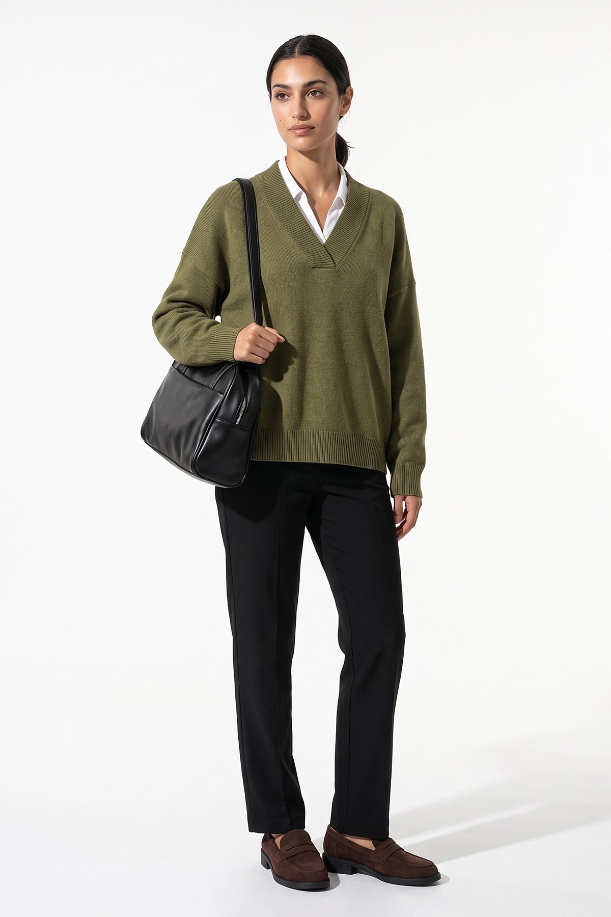 Women's Comfortable V Neck Knitted Jumper Relaxed Fit