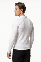 Men’s Winter Comfortable Quarter Zip Ribbed Knit Long Sleeve Polo
