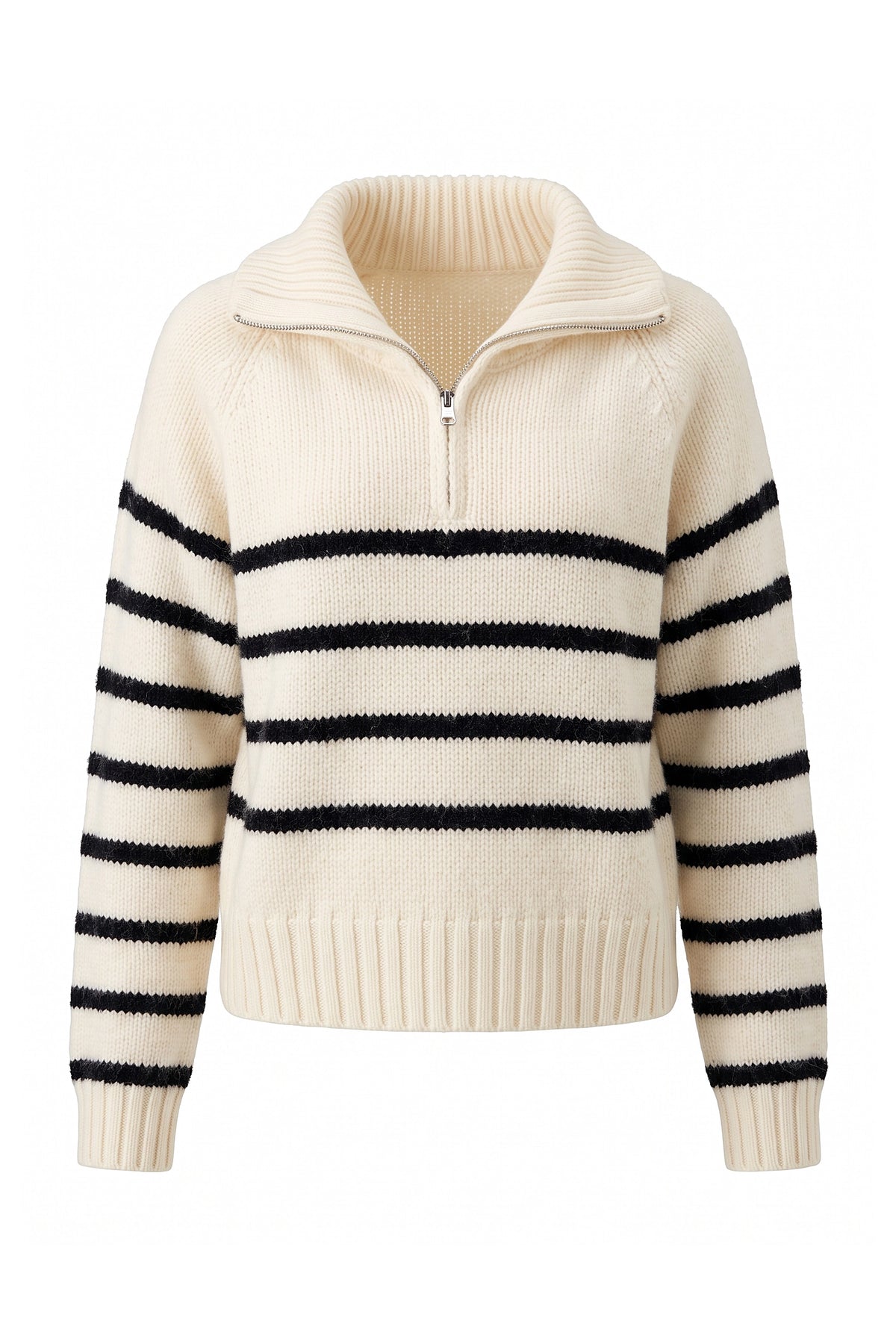 Women's Winter Warm Striped Knit Jumper with Quarter Zip