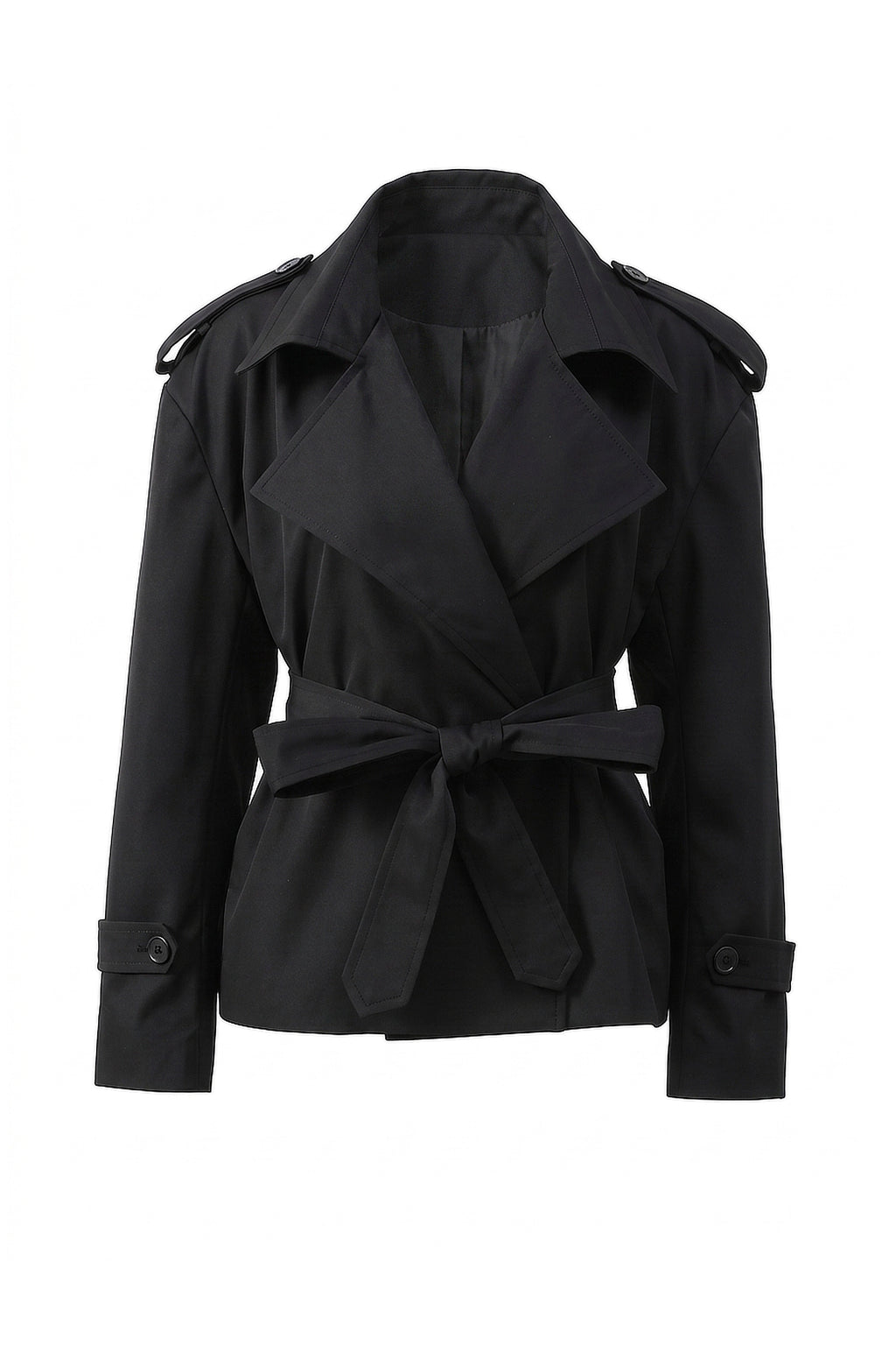 Women's Winter Short Cropped Trench Coat with Belted Waist
