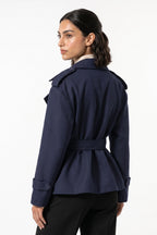 Women's Winter Short Cropped Trench Coat with Belted Waist