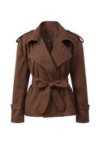 Women's Winter Short Cropped Trench Coat with Belted Waist