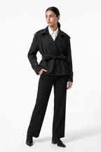Women's Winter Short Cropped Trench Coat with Belted Waist