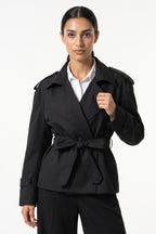 Women's Winter Short Cropped Trench Coat with Belted Waist