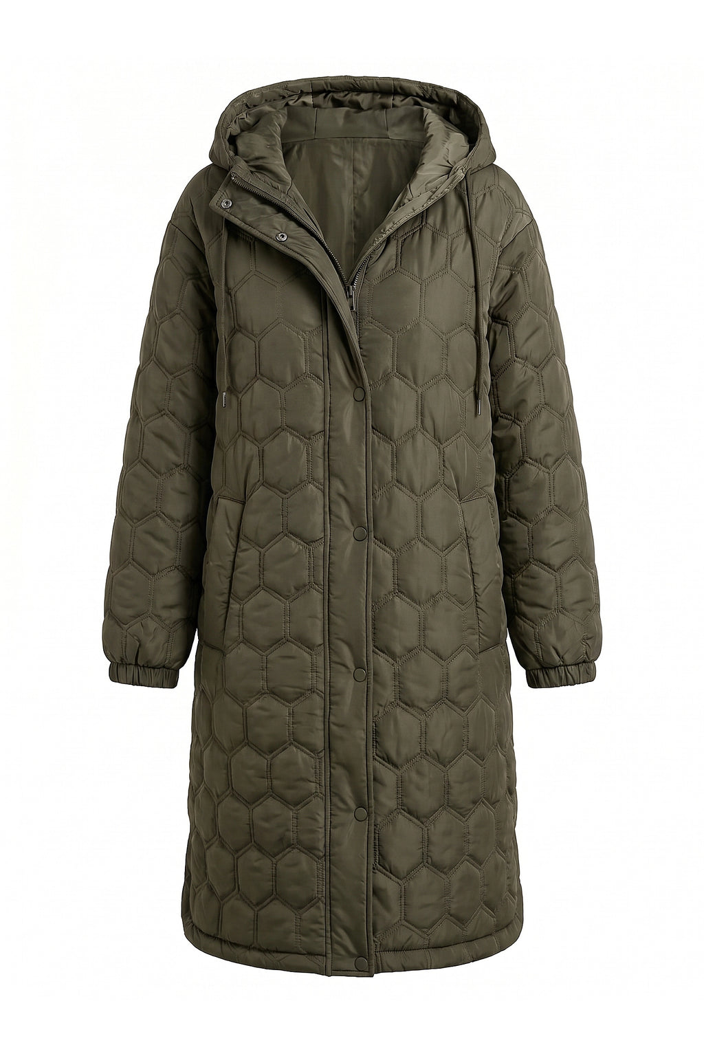 Women’s Winter Warm Longline Quilted Puffer Coat with Hood and Full Zip Front