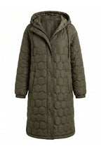 Women’s Winter Warm Longline Quilted Puffer Coat with Hood and Full Zip Front