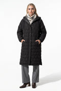 Women’s Winter Warm Longline Quilted Puffer Coat with Hood and Full Zip Front