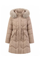 Women’s Winter Warm Longline Faux Fur Hood Puffer Coat with Adjustable Waist