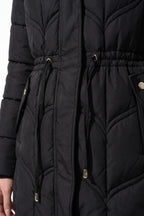Women’s Winter Warm Longline Faux Fur Hood Puffer Coat with Adjustable Waist