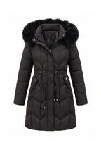 Women’s Winter Warm Longline Faux Fur Hood Puffer Coat with Adjustable Waist