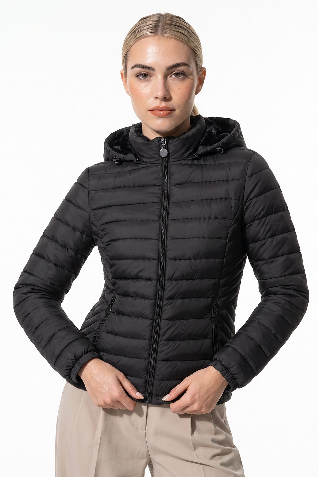 Women's Fleece Lined Warm Hooded Puffer Jacket