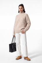 Women’s Winter Cosy Oversized Textured Knit Jumper Stand Up Collar