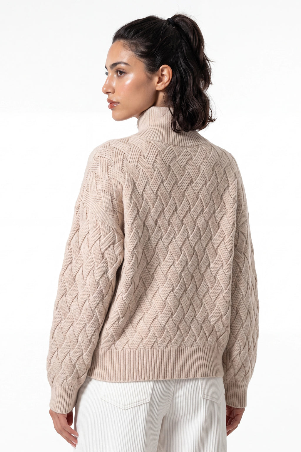 Women’s Winter Cosy Oversized Textured Knit Jumper Stand Up Collar