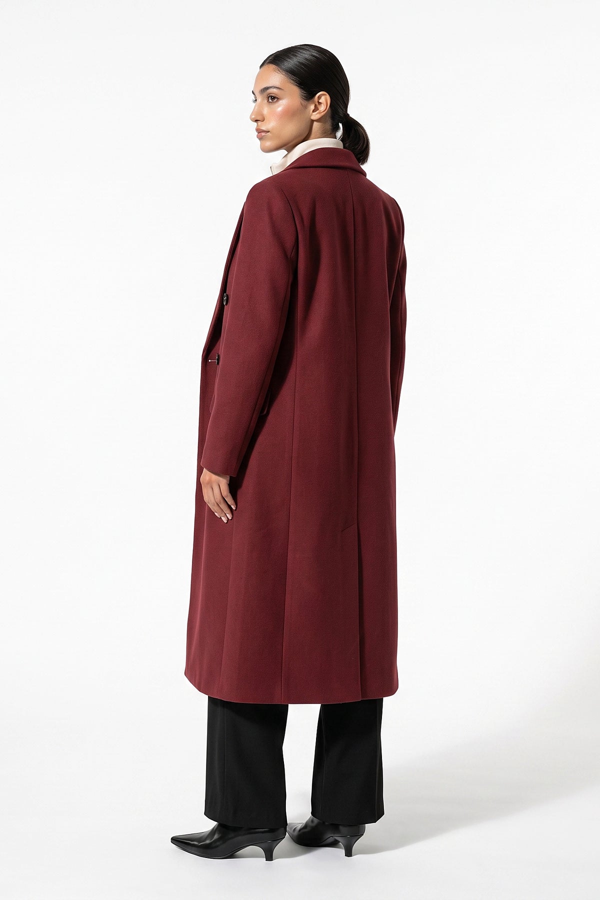 Women’s Winter Warm Longline Double Breasted Trench Coat with Notched Lapel