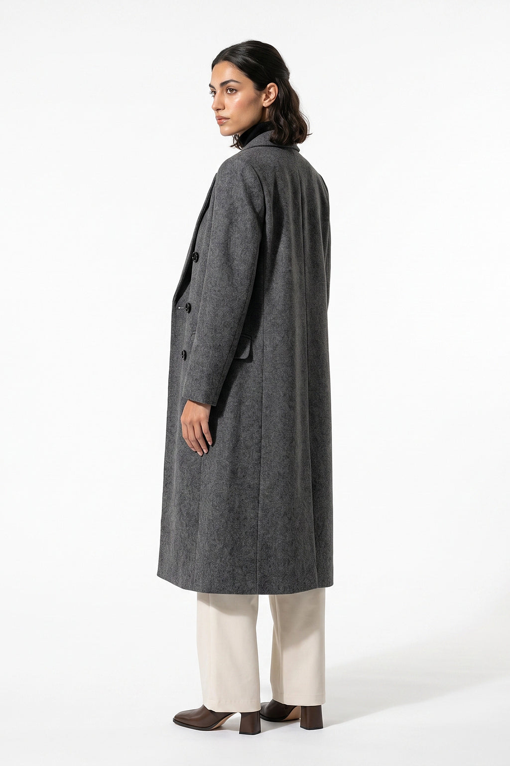 Women’s Winter Warm Longline Double Breasted Trench Coat with Notched Lapel