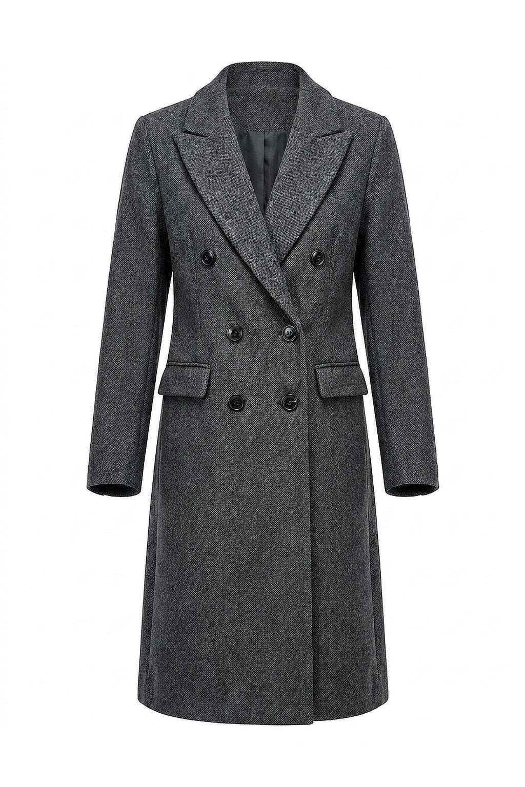 Women’s Winter Warm Longline Double Breasted Trench Coat with Notched Lapel