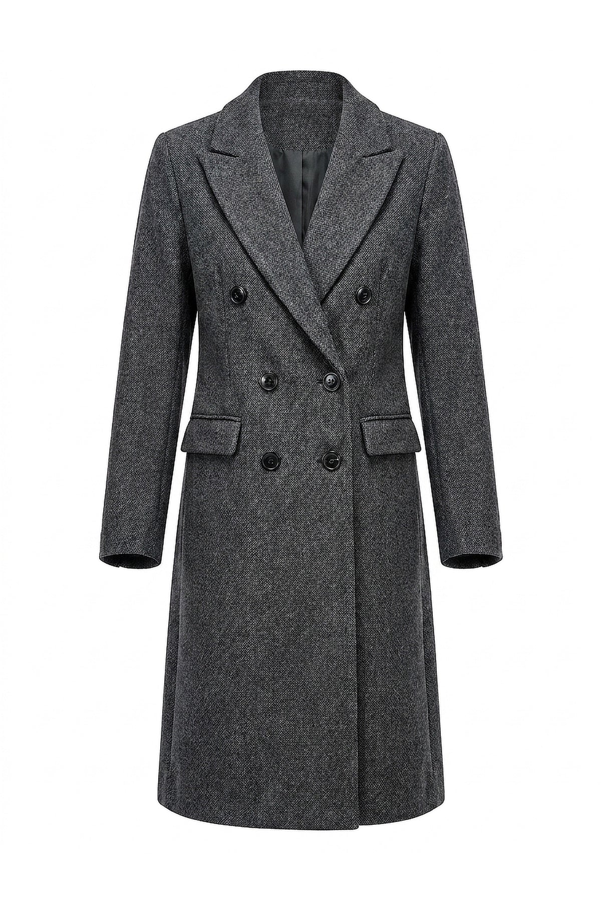 Women’s Winter Warm Longline Double Breasted Trench Coat with Notched Lapel