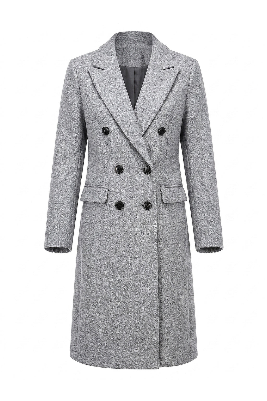 Women’s Winter Warm Longline Double Breasted Trench Coat with Notched Lapel