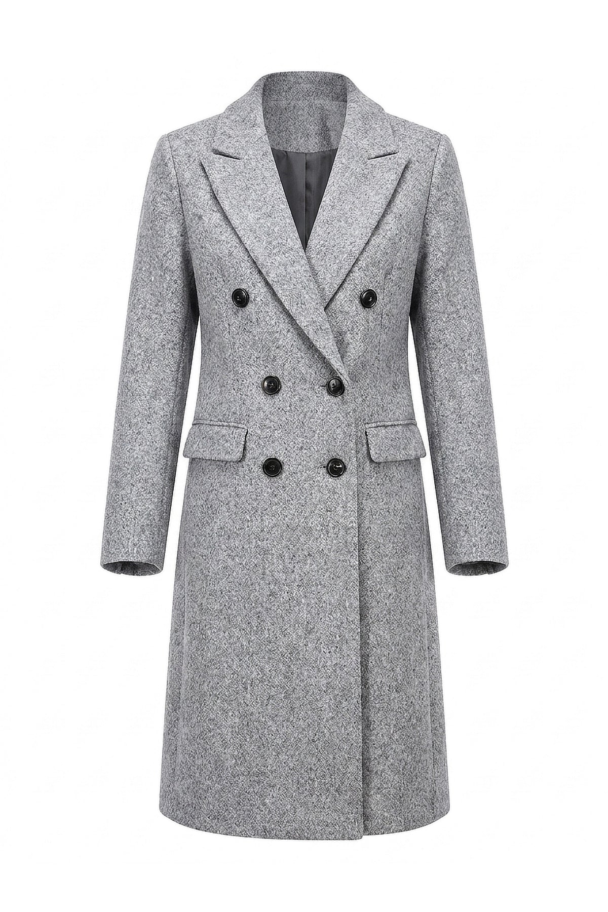 Women’s Winter Warm Longline Double Breasted Trench Coat with Notched Lapel