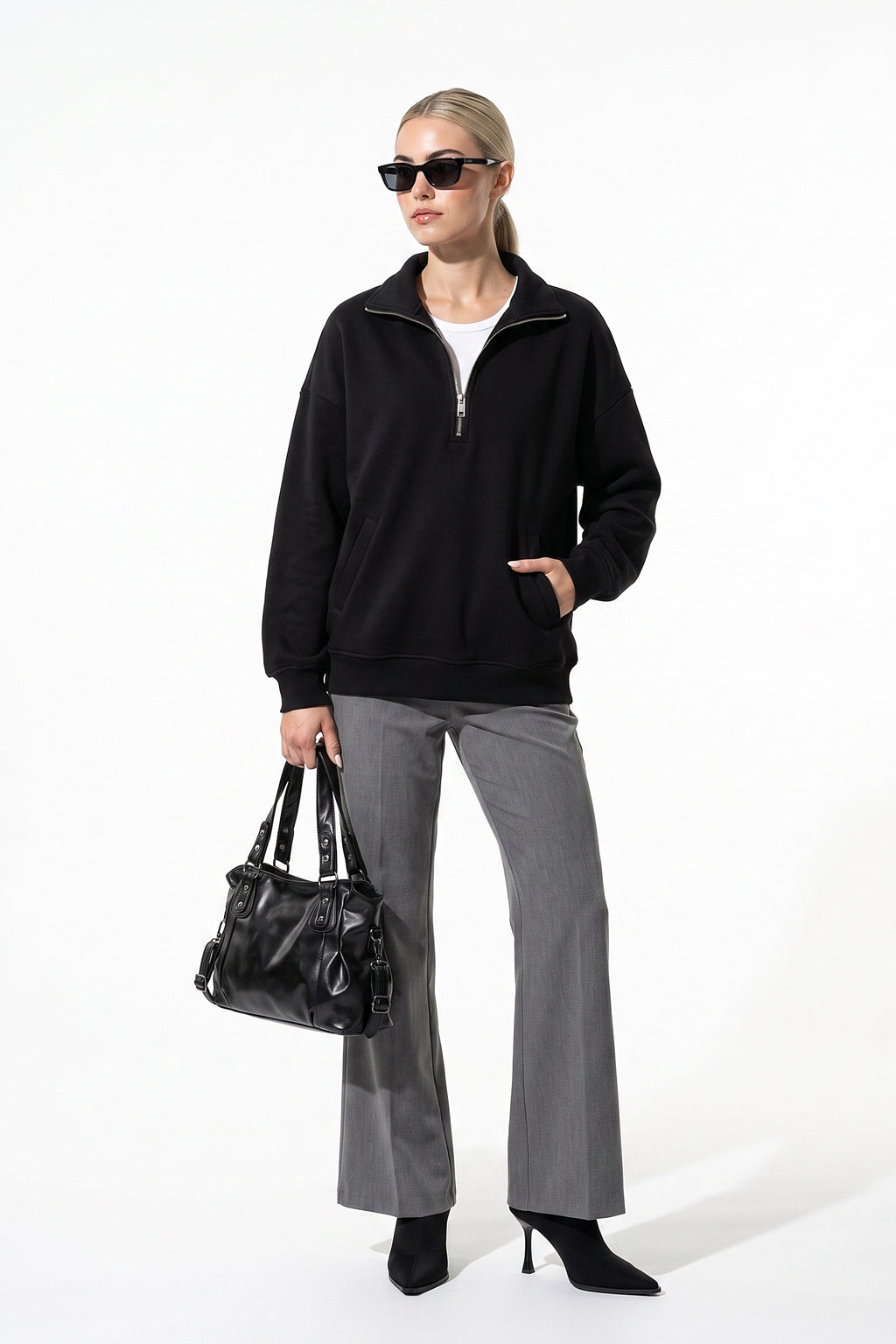 Women’s Winter Comfortable Quarter Zip Jumper with Oversized Fit