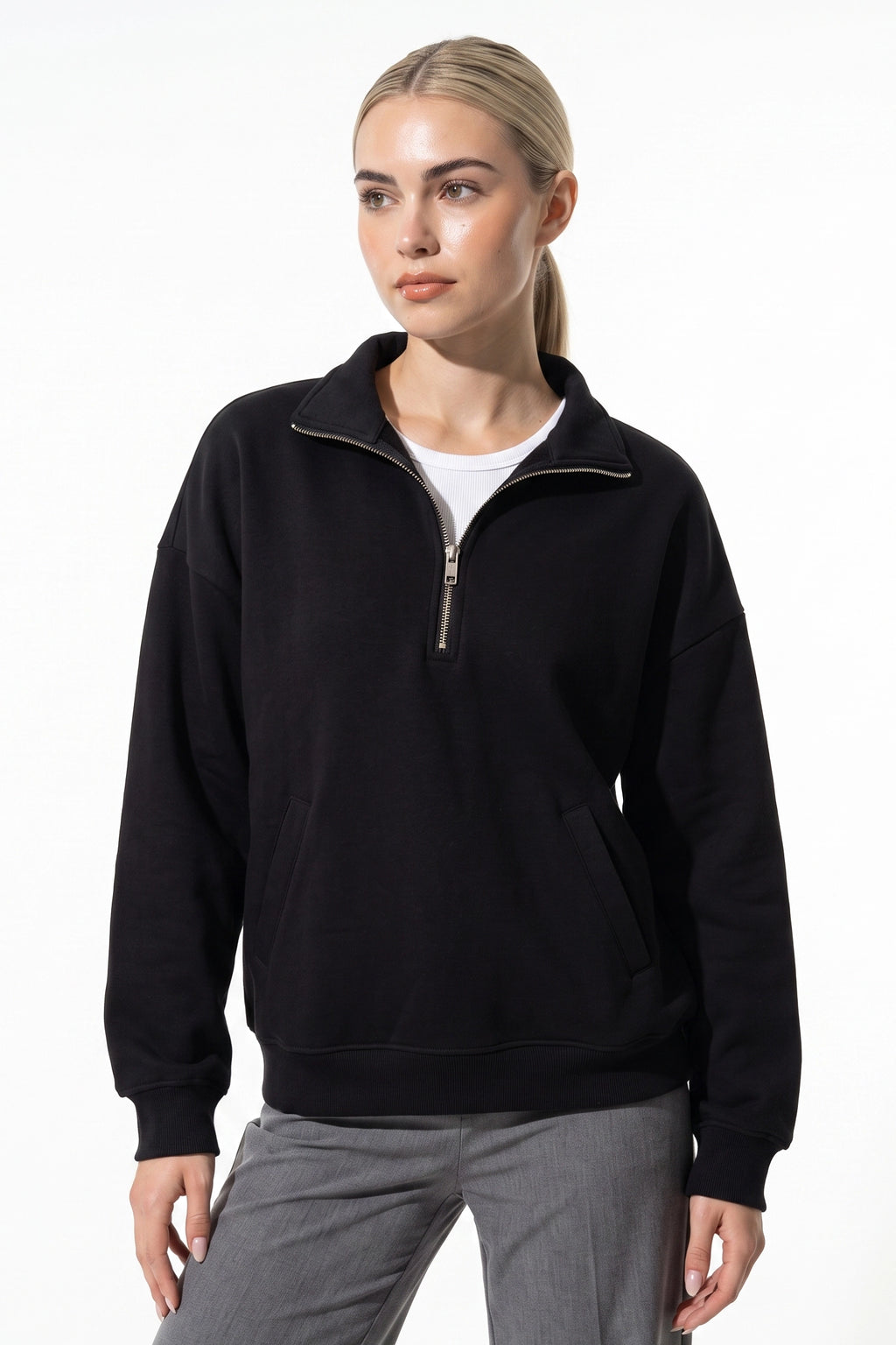 Women’s Winter Comfortable Quarter Zip Jumper with Oversized Fit